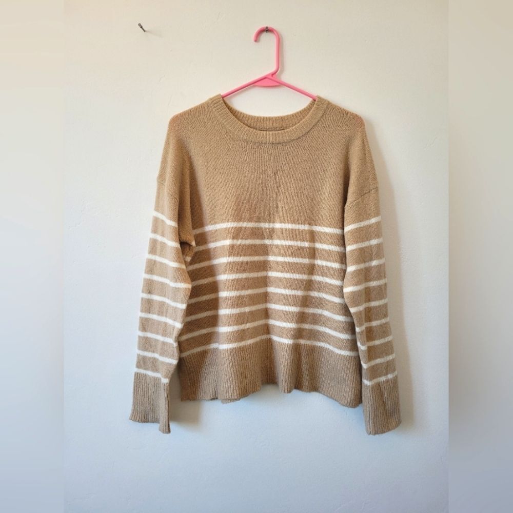 Culture Couture Striped Sweater Ultra Soft Cozy Tan White Soft Girl Preppy XL